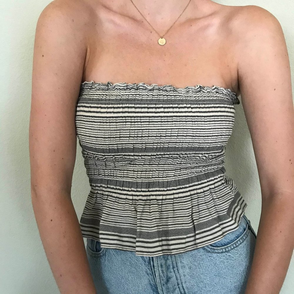 Striped Smoked Strapless Top